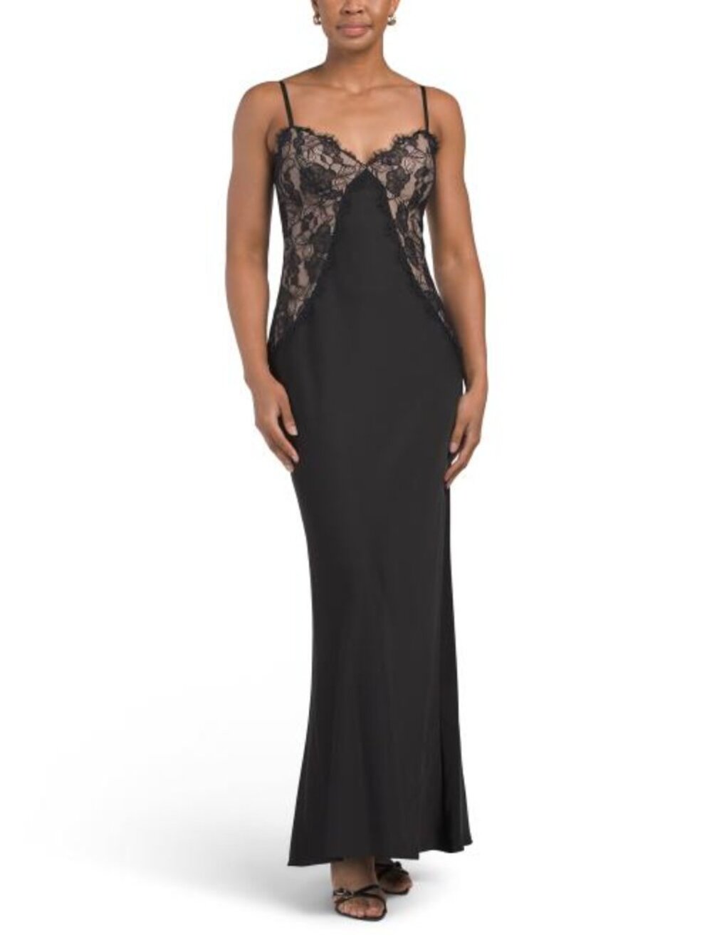 ADRIANNA EVENING Sleeveless Lace Satin Gown